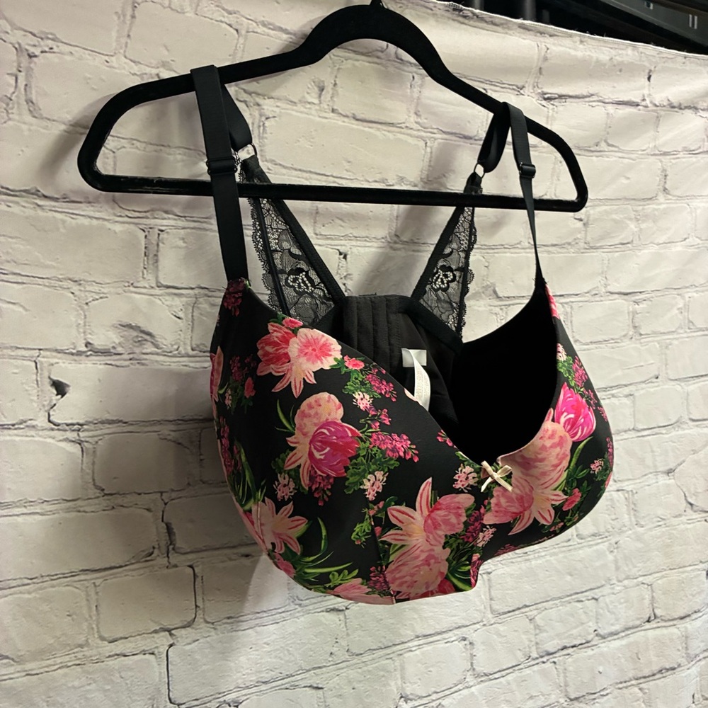 cacique women’s lightly lined‎ balconette bra black floral print lace sz 40H euc - Picture 3 of 10